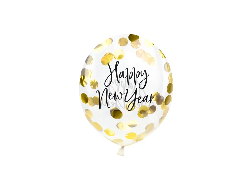 Latex balloons with confetti - PartyDeco - Happy New Year, 27 cm, 3 pcs.