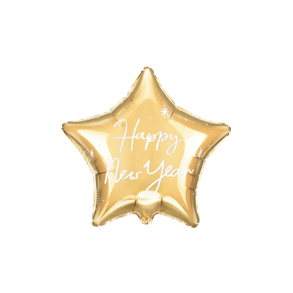 Foil balloon, Happy New Year - PartyDeco - star, gold, 47 cm
