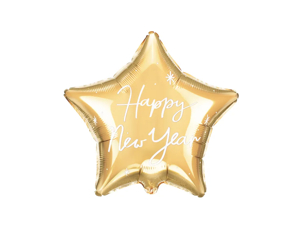 Foil balloon, Happy New Year - PartyDeco - star, gold, 47 cm
