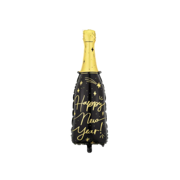 Foil balloon, Happy New Year - PartyDeco - bottle, black, 27 x 88 cm