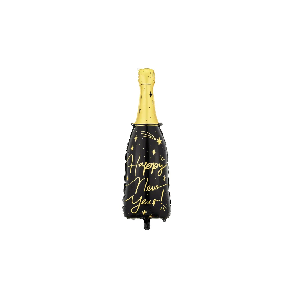 Foil balloon, Happy New Year - PartyDeco - bottle, black, 27 x 88 cm