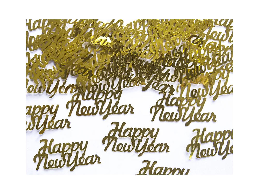 Konfetti dekoracyjne - PartyDeco - Happy New Year, złote, 3 g