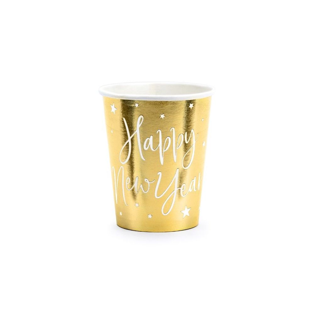 Paper cups - PartyDeco - Happy New Year, gold, 220 ml, 6 pcs.