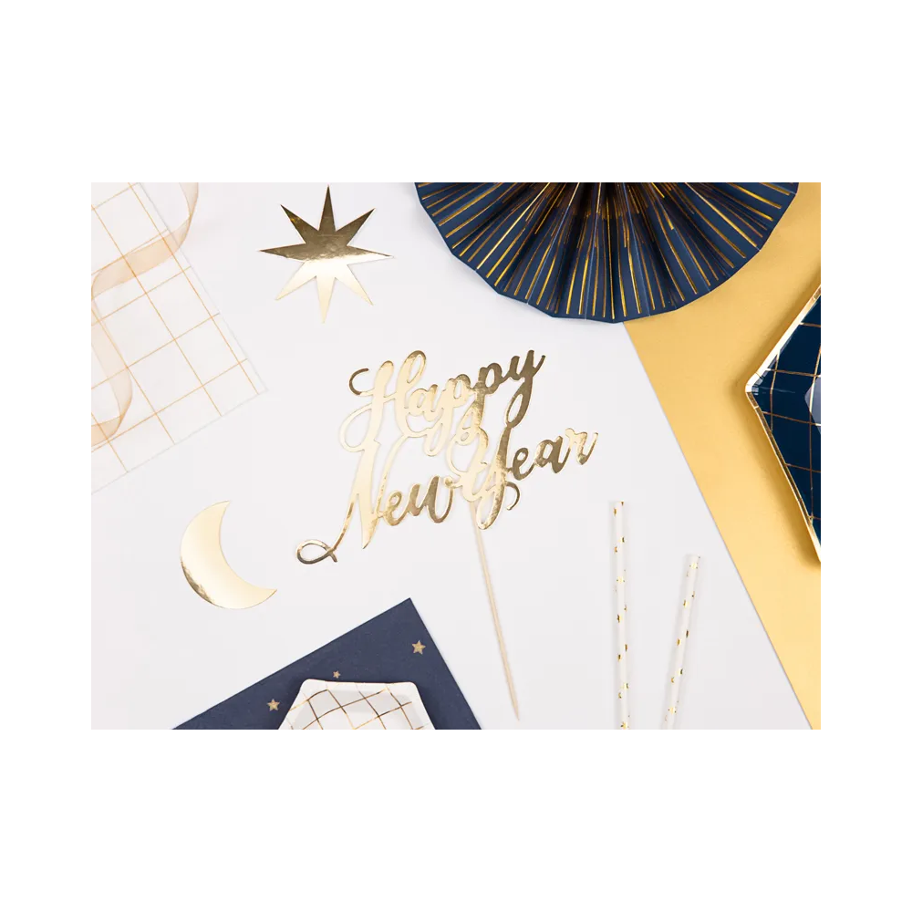 Topper dekoracyjny na tort - PartyDeco - Happy New Year, złoty, 24 cm