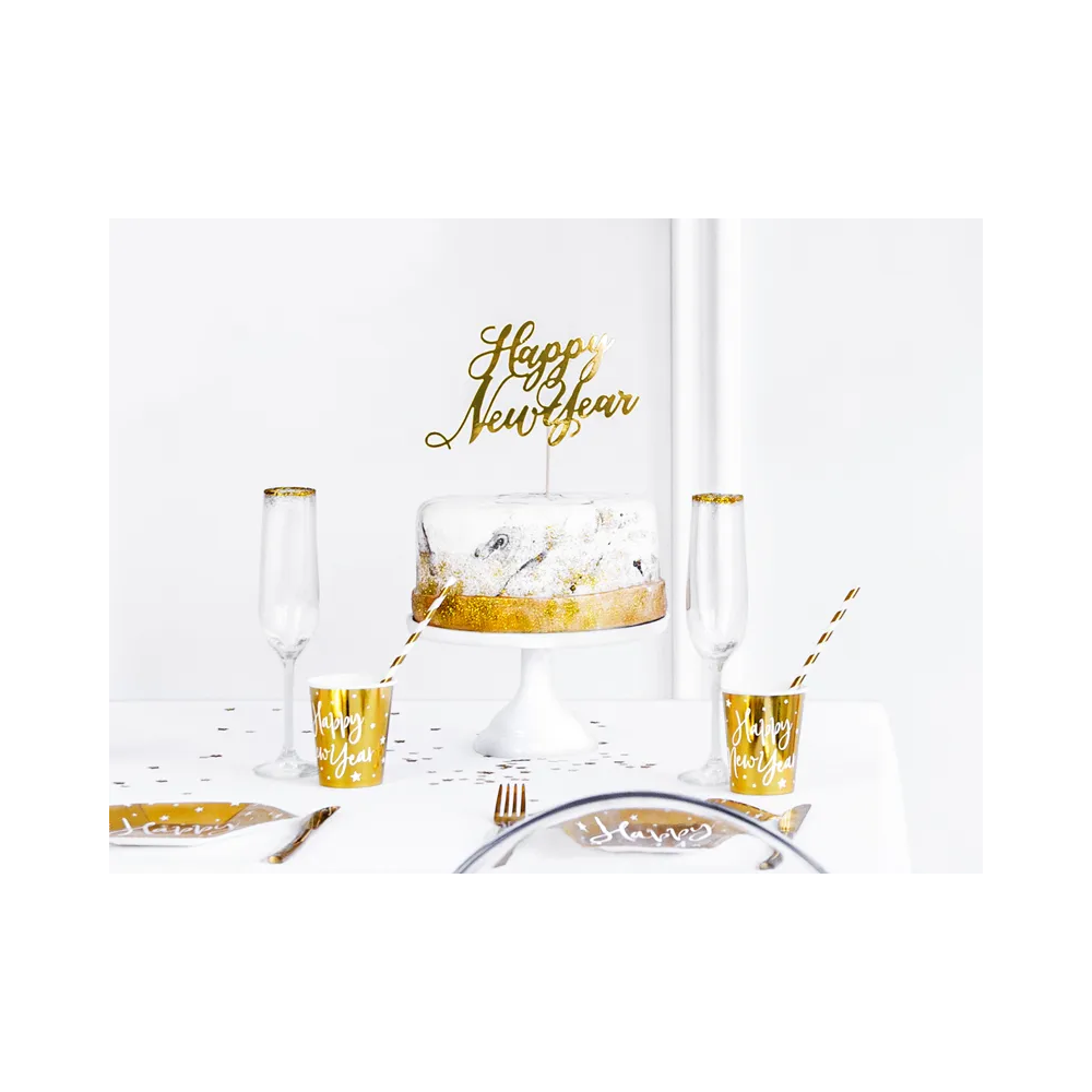 Topper dekoracyjny na tort - PartyDeco - Happy New Year, złoty, 24 cm
