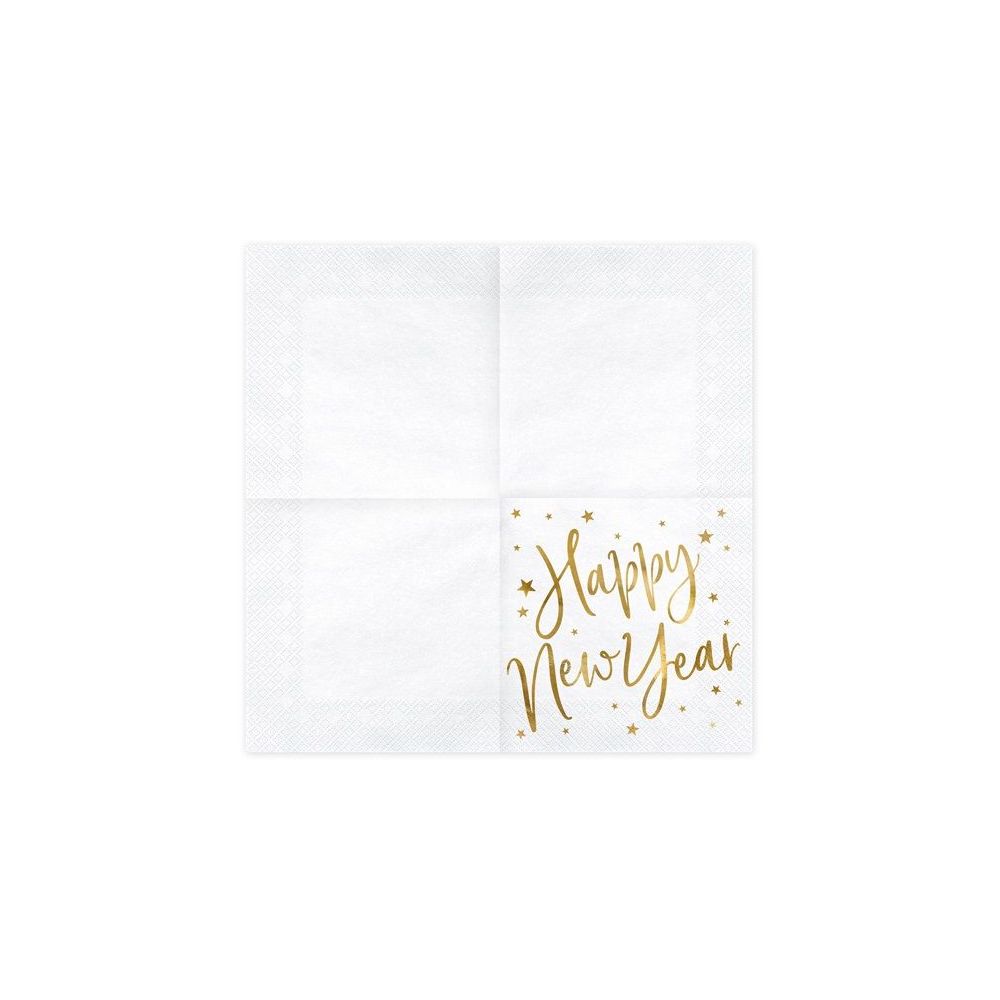 Paper napkins - PartyDeco - Happy New Year, white, 16.5 cm, 20 pcs.