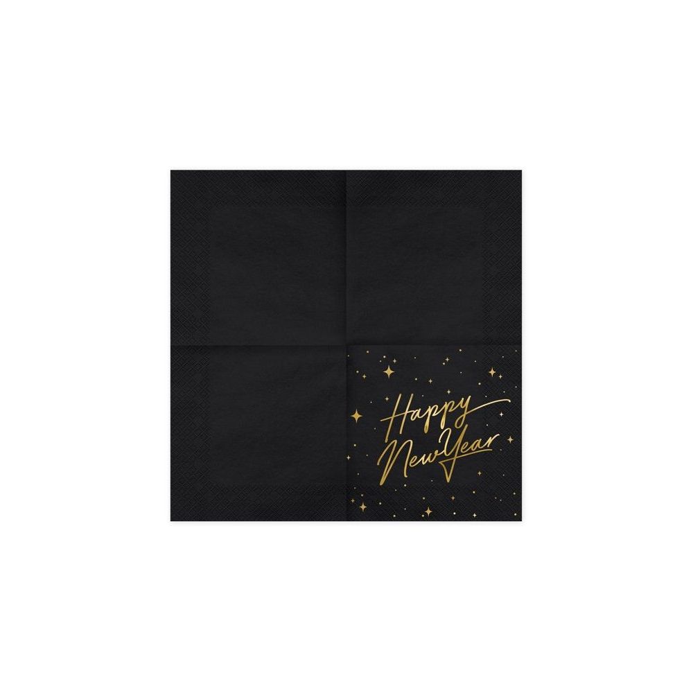 Paper napkins - PartyDeco - Happy New Year, black, 16.5 cm, 20 pcs.