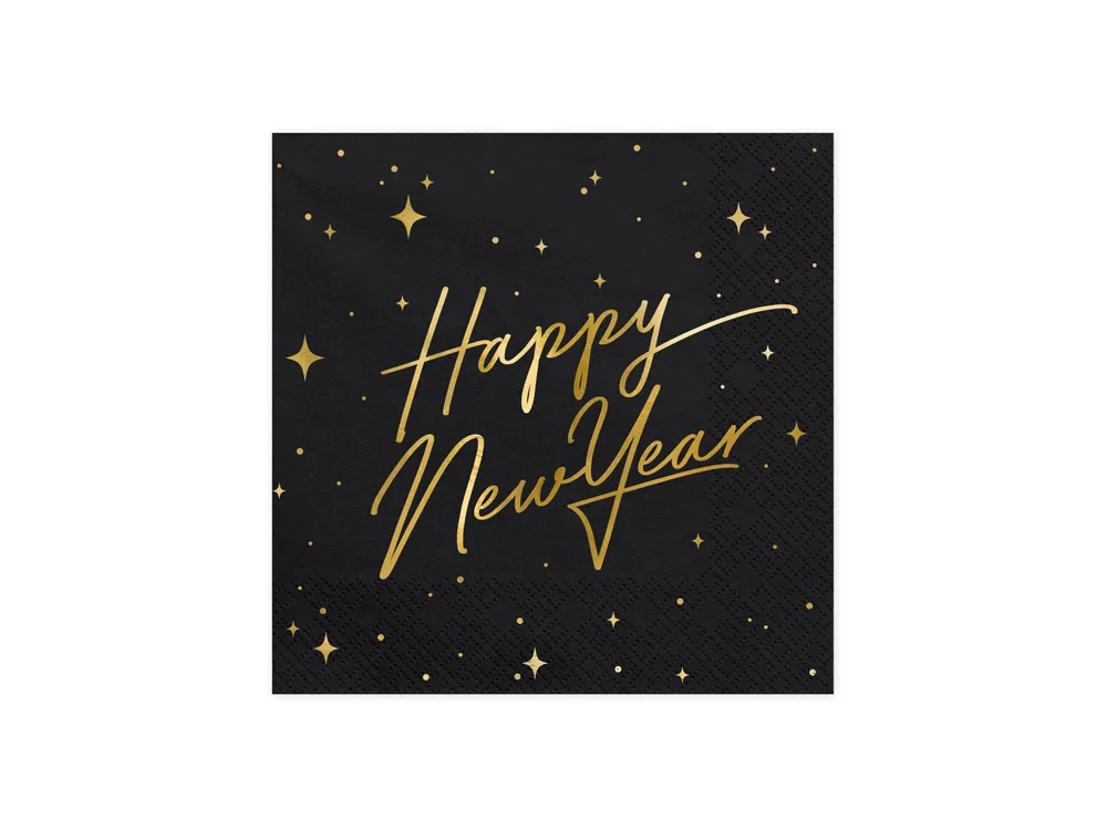 Serwetki papierowe - PartyDeco - Happy New Year, czarne, 16,5 cm, 20 szt.