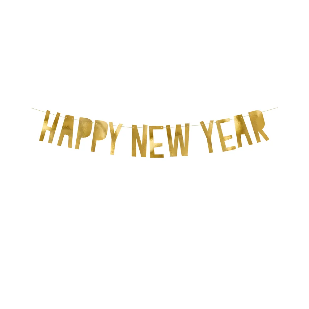 Banner, Happy New Year - PartyDeco - gold, 10 x 90 cm