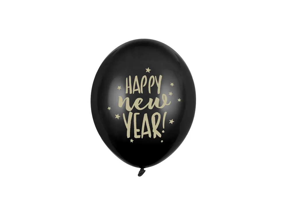 Latex balloons - PartyDeco - Happy New Year, black, 30 cm, 6 pcs.