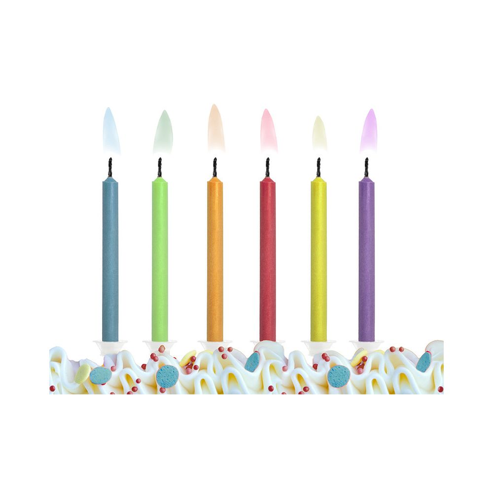 Świeczki urodzinowe - PartyDeco - kolorowe płomienie, 6 szt.