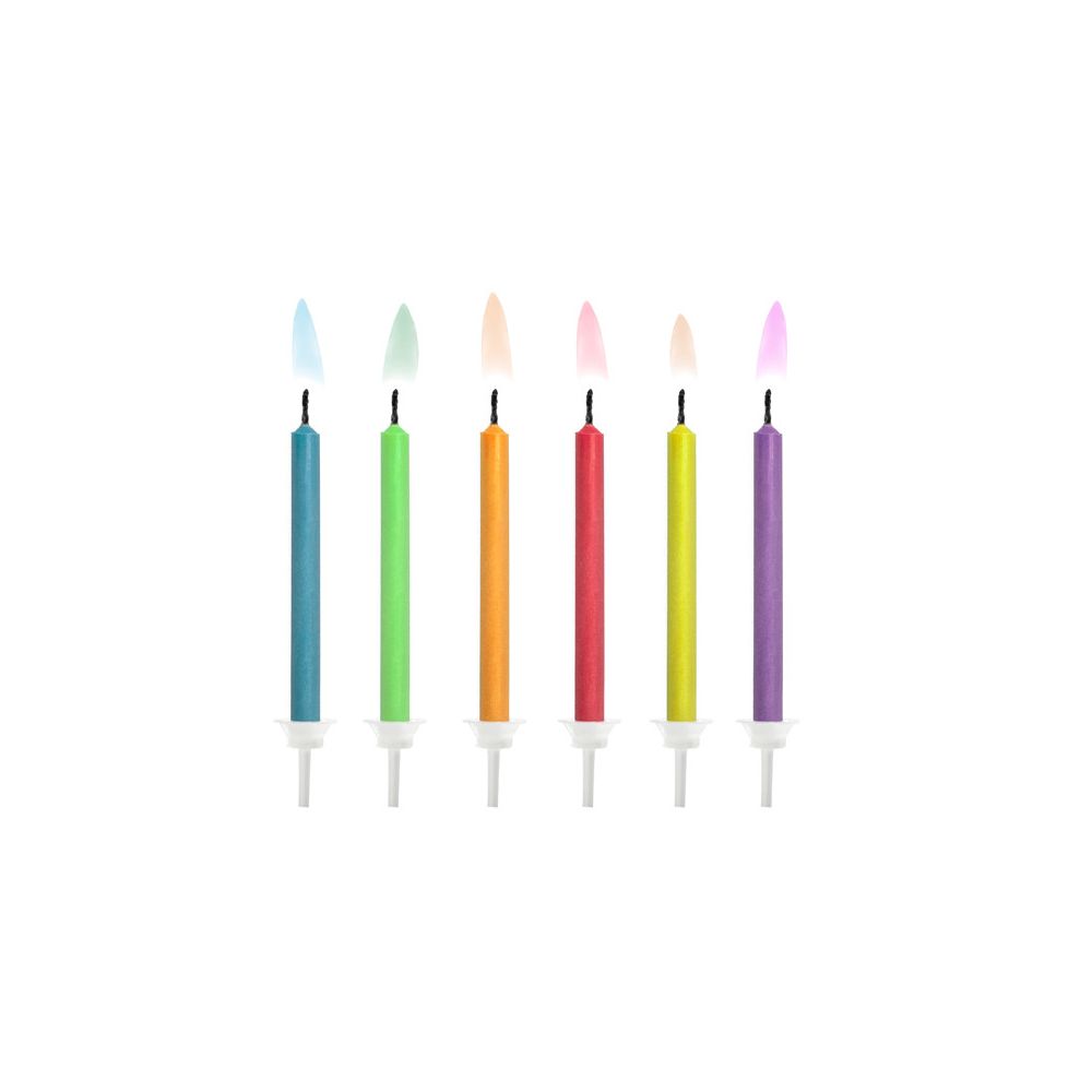 Świeczki urodzinowe - PartyDeco - kolorowe płomienie, 6 szt.