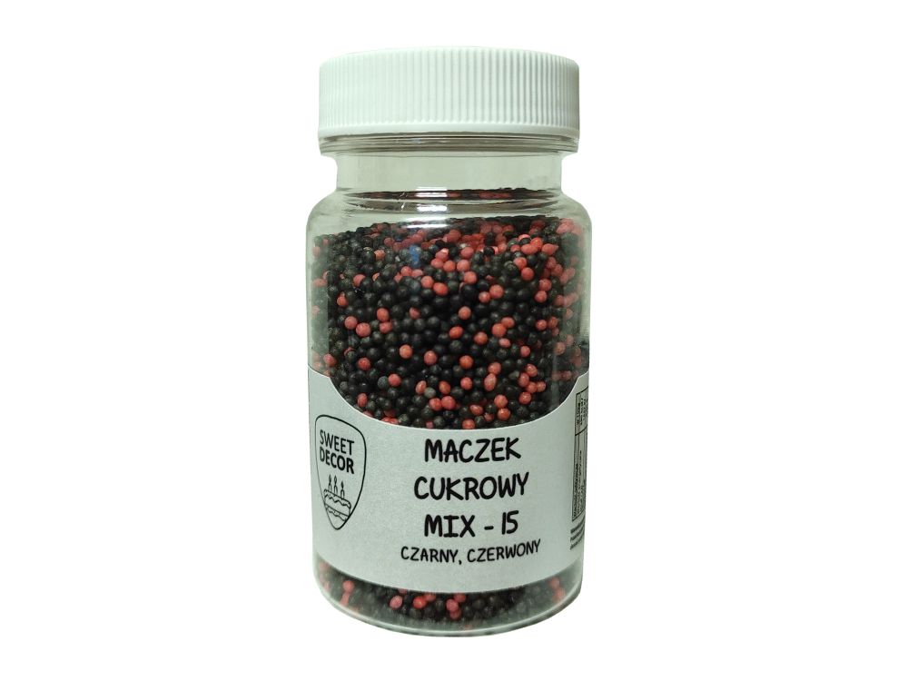 Sugar pearls sprinkles topping - red & black, Mix 15, 75 g