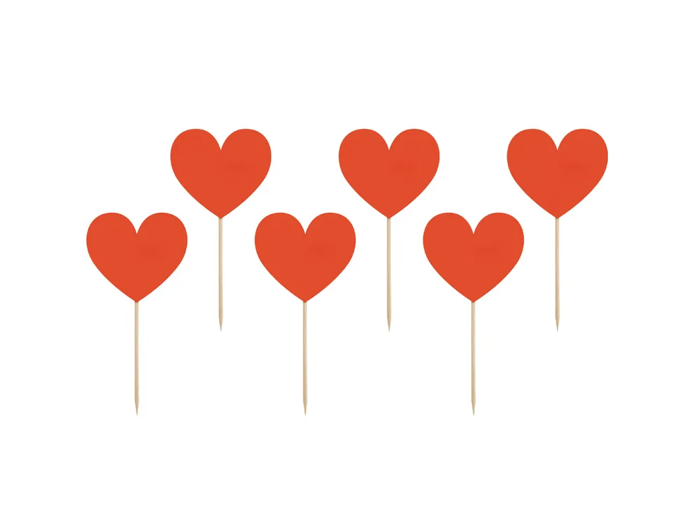 Muffin toppers - PartyDeco - Hearts, red, 6 pcs.