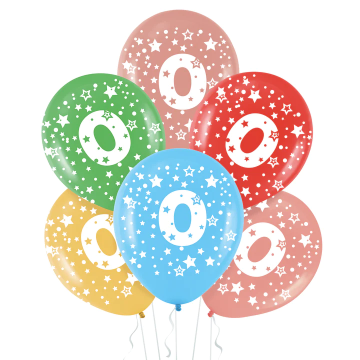 Balony lateksowe urodzinowe - cyfra 0, 30 cm, 5 szt.