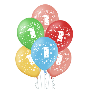 Balony lateksowe urodzinowe - cyfra 1, 30 cm, 5 szt.