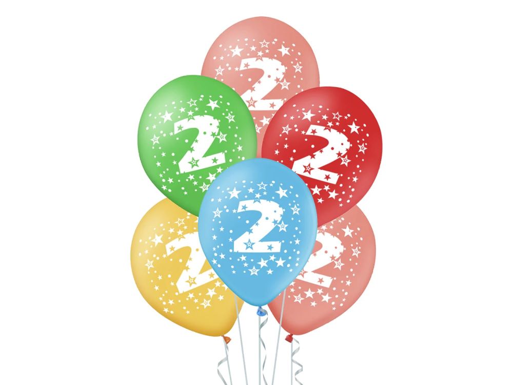 Balony lateksowe urodzinowe - cyfra 2, 30 cm, 5 szt.