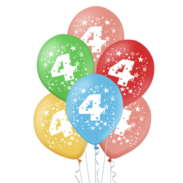 Balony lateksowe urodzinowe - cyfra 4, 30 cm, 5 szt.