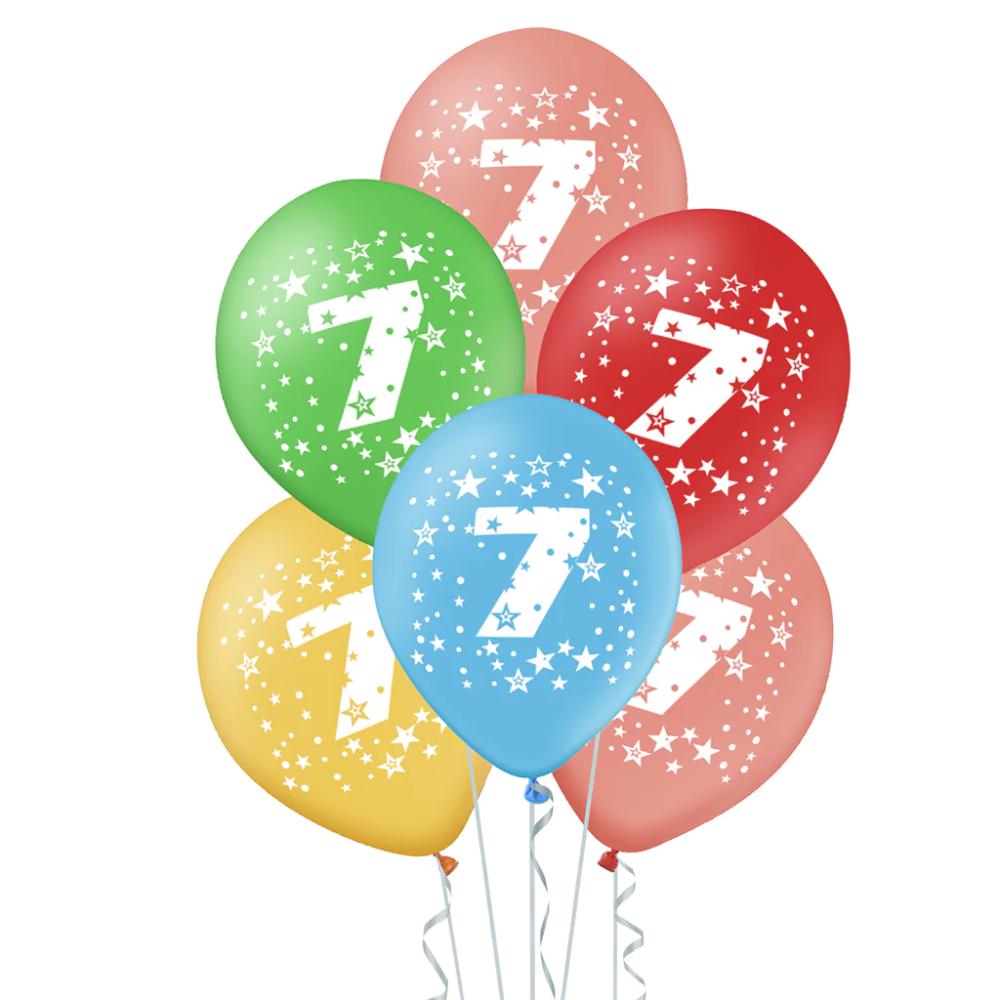 Balony lateksowe urodzinowe - cyfra 7, 30 cm, 5 szt.