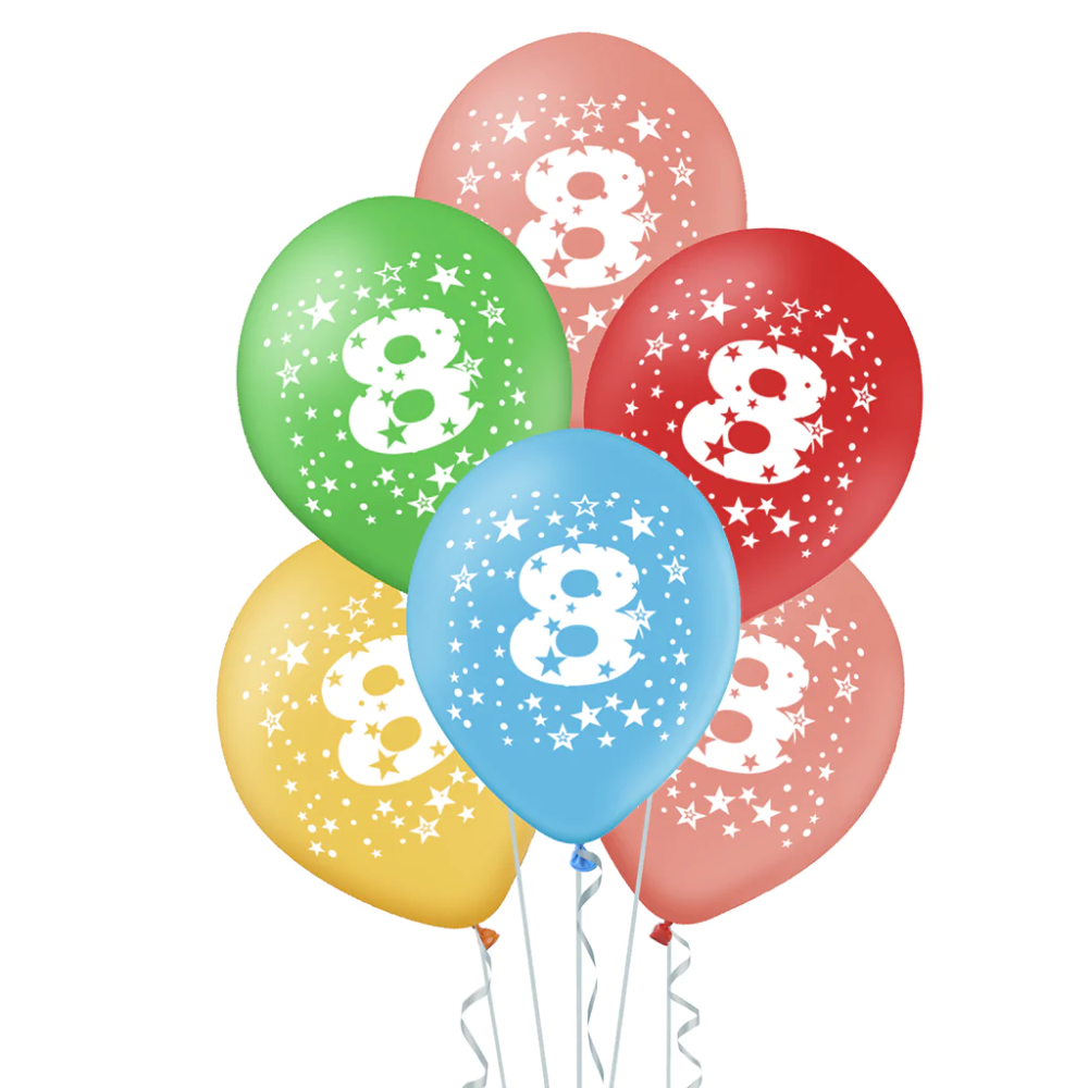 Balony lateksowe urodzinowe - cyfra 8, 30 cm, 5 szt.