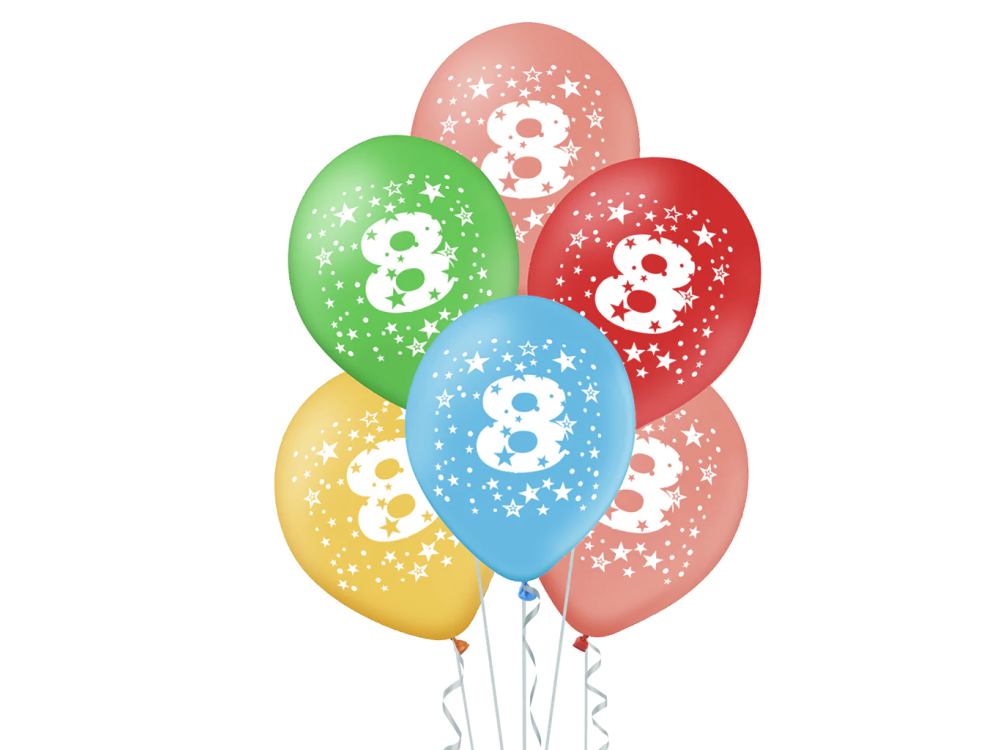Balony lateksowe urodzinowe - cyfra 8, 30 cm, 5 szt.