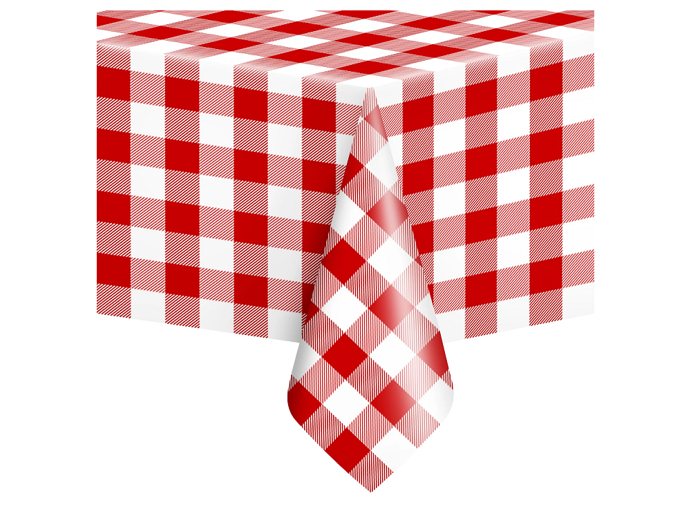 Obrus na słodki stół w kratę - czerwono-biały, 137 x 274 cm