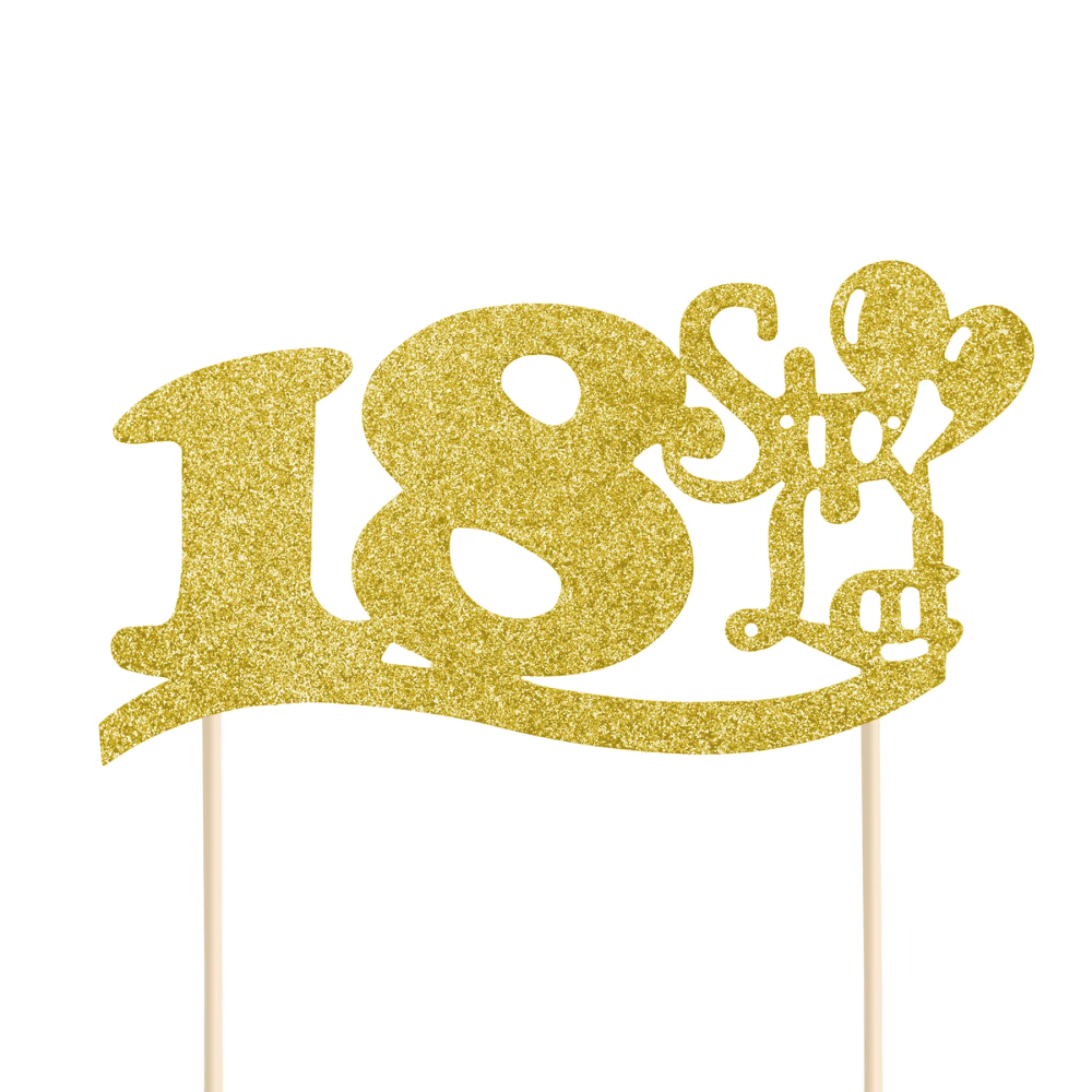 Topper urodzinowy na tort - liczba 18, złoty, 14 cm