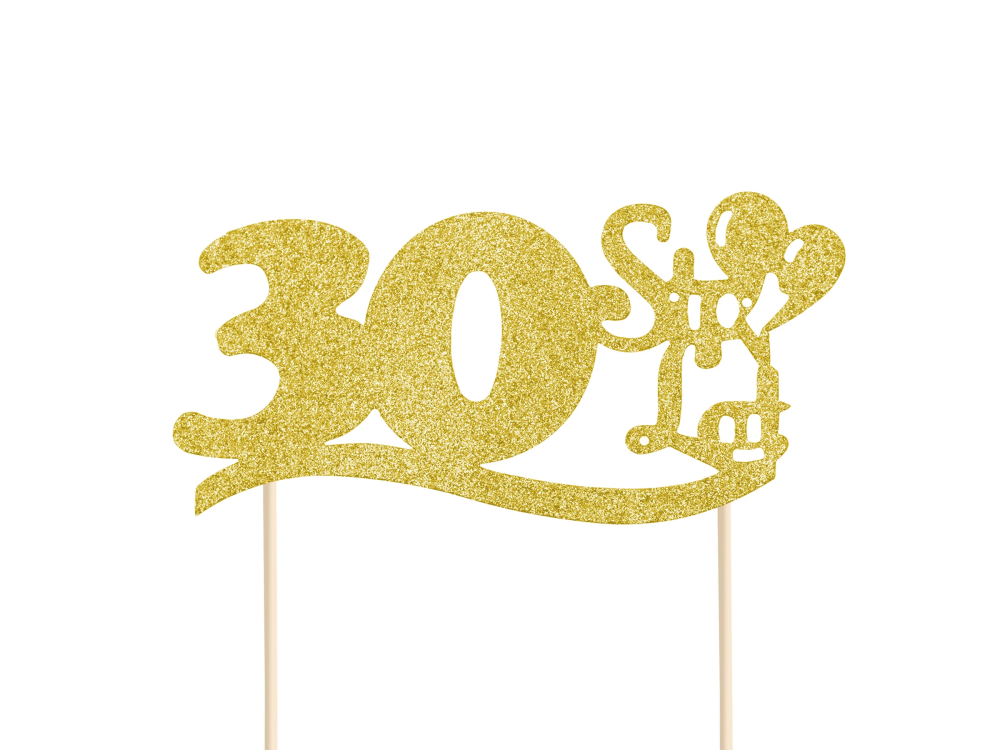 Birthday cake topper - number 30, gold, 14 cm