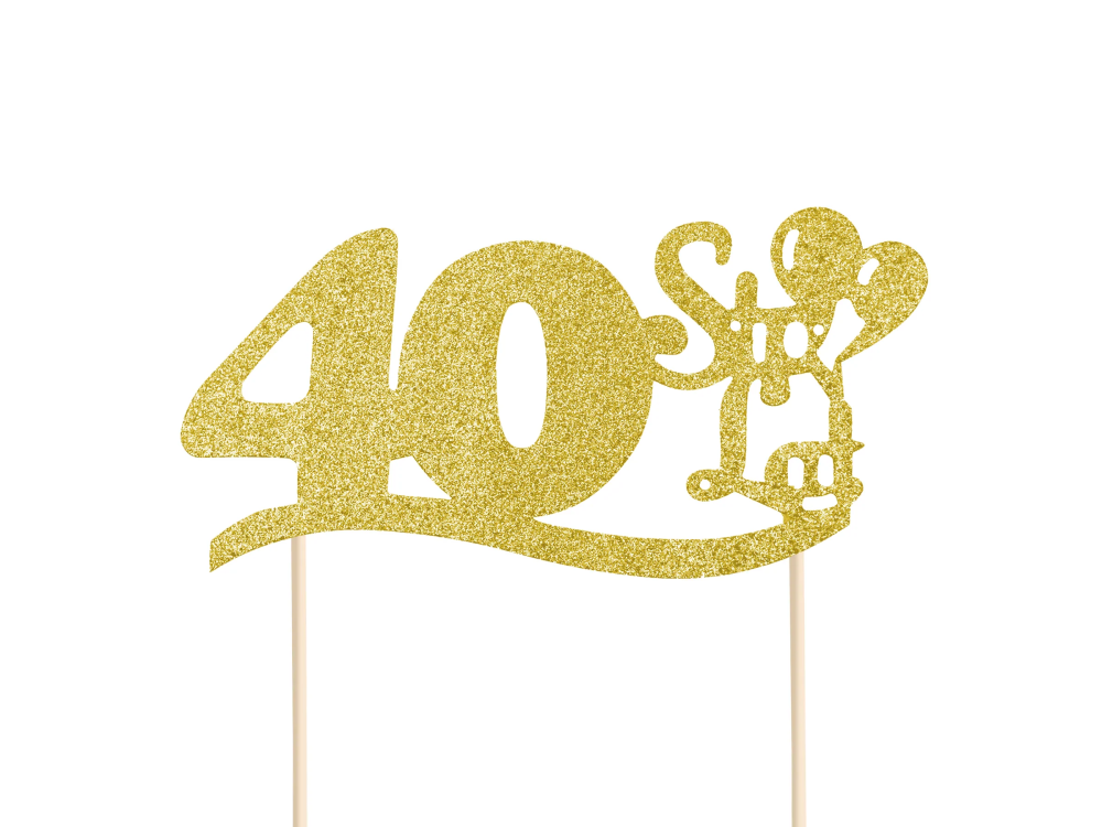 Topper urodzinowy na tort - liczba 40, złoty, 14 cm