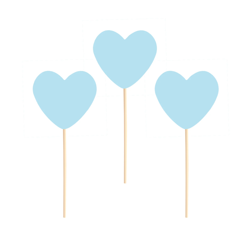 Muffin toppers - PartyDeco - Hearts, light blue, 6 pcs.
