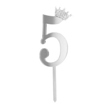 Birthday cake topper - number 5, silver