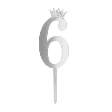 Birthday cake topper - number 6, silver