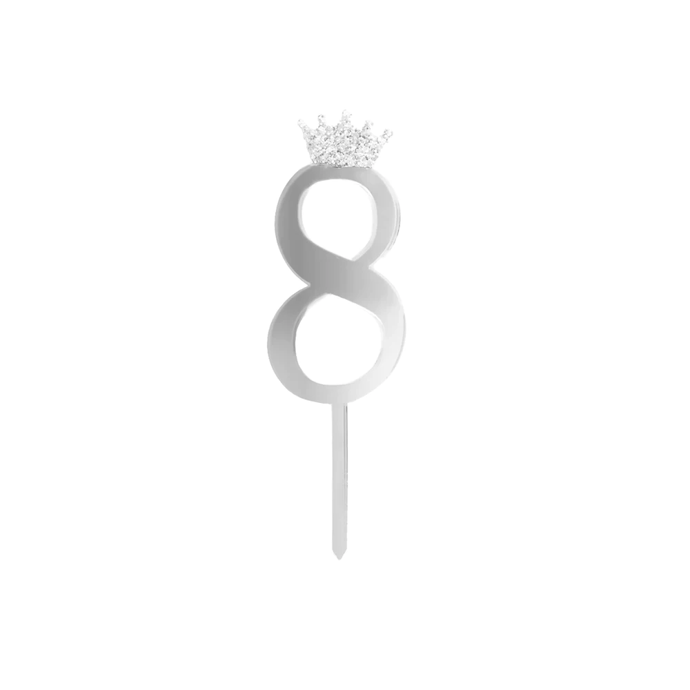 Birthday cake topper - number 8, silver