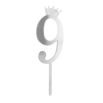 Birthday cake topper - number 9, silver