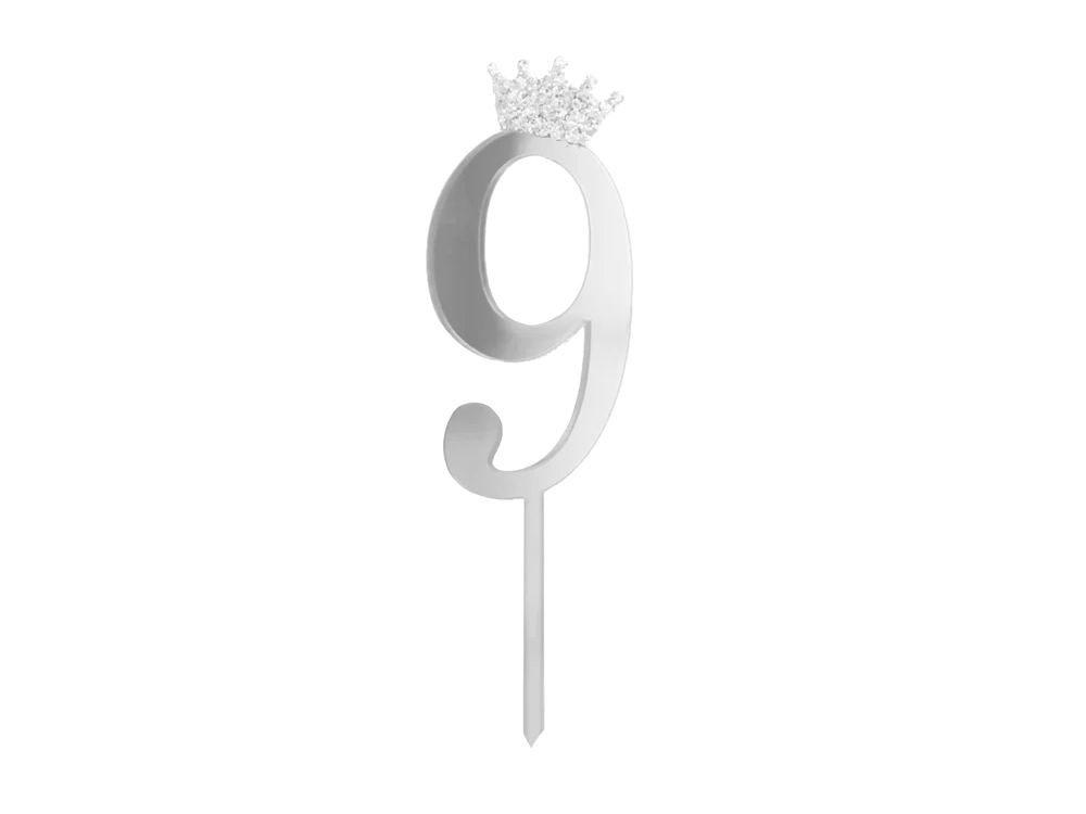Birthday cake topper - number 9, silver