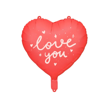 Foil balloon Heart - PartyDeco - I Love You, red, 35 cm