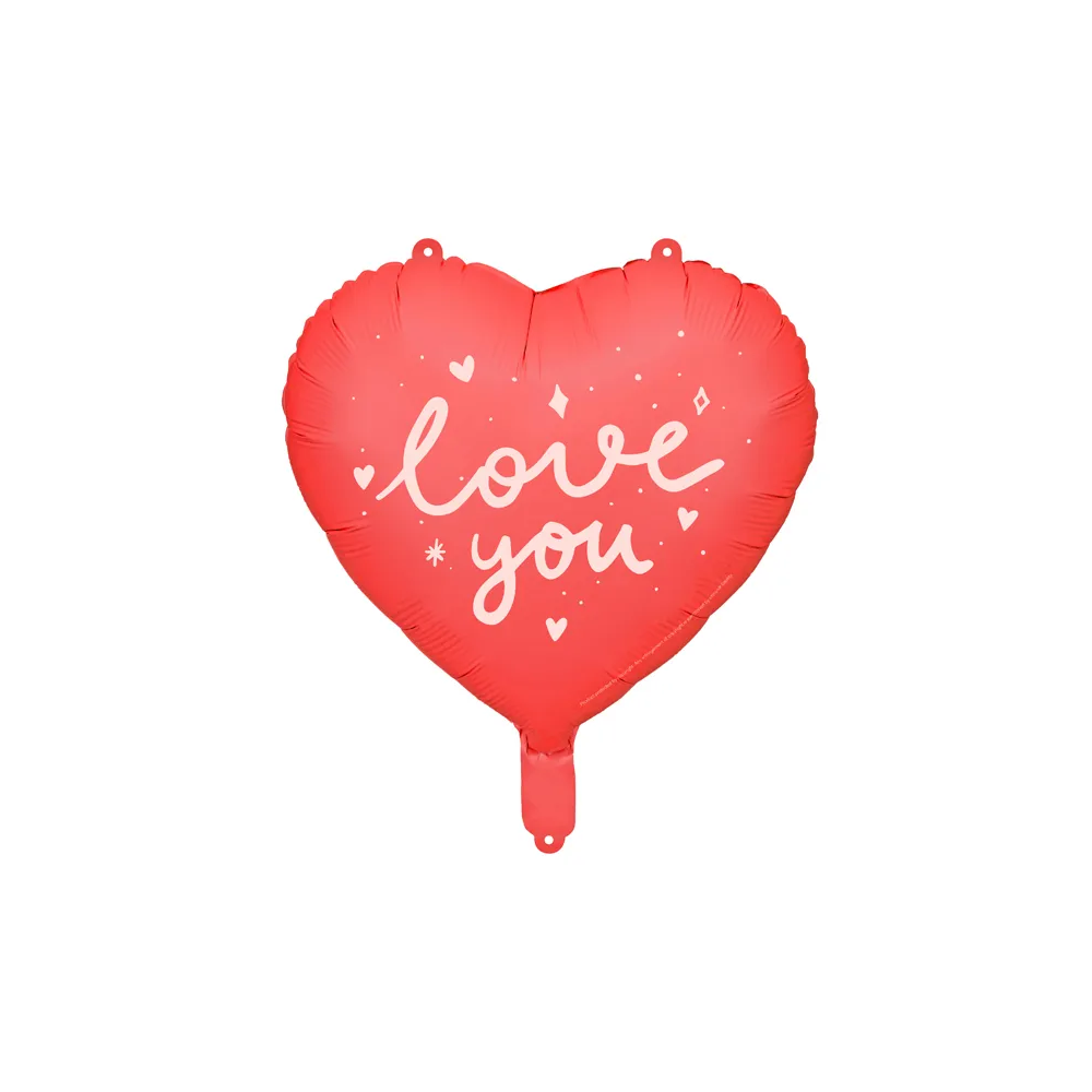 Balon foliowy Serce - PartyDeco - I Love You, czerwony, 35 cm
