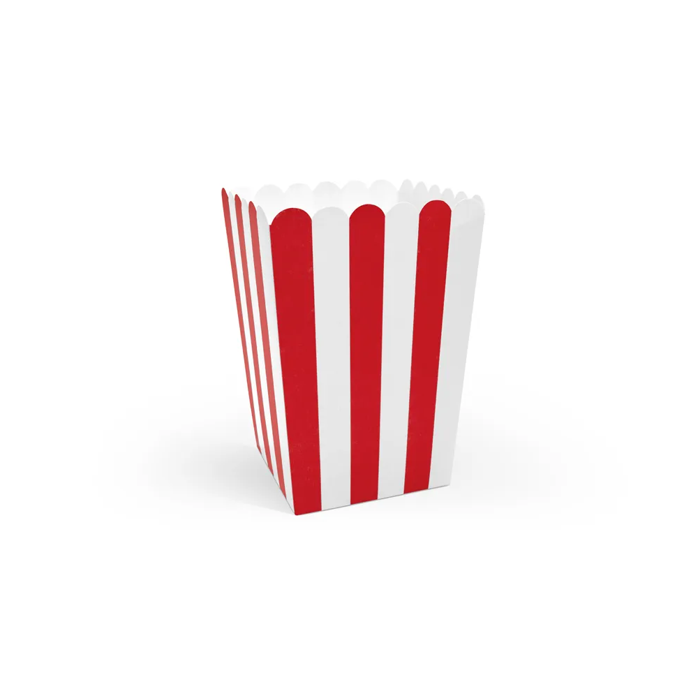 Boxes for popcorn - PartyDeco - white & red, 6 pcs.