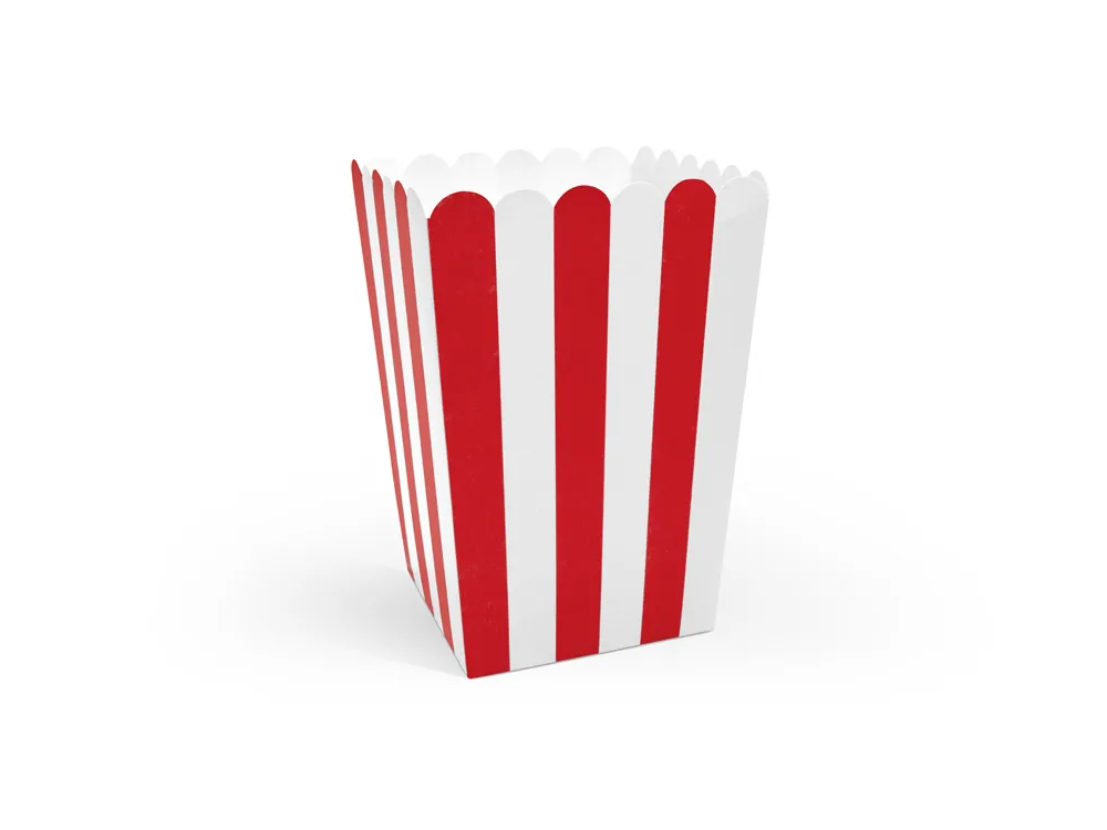 Pudełka na popcorn - PartyDeco - czerwono-białe, 6 szt.