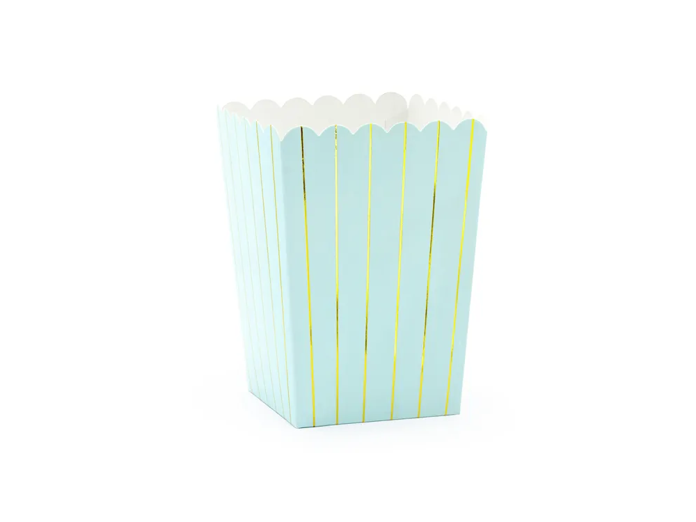 Boxes for popcorn - PartyDeco - light blue, gold stripes, 6 pcs.