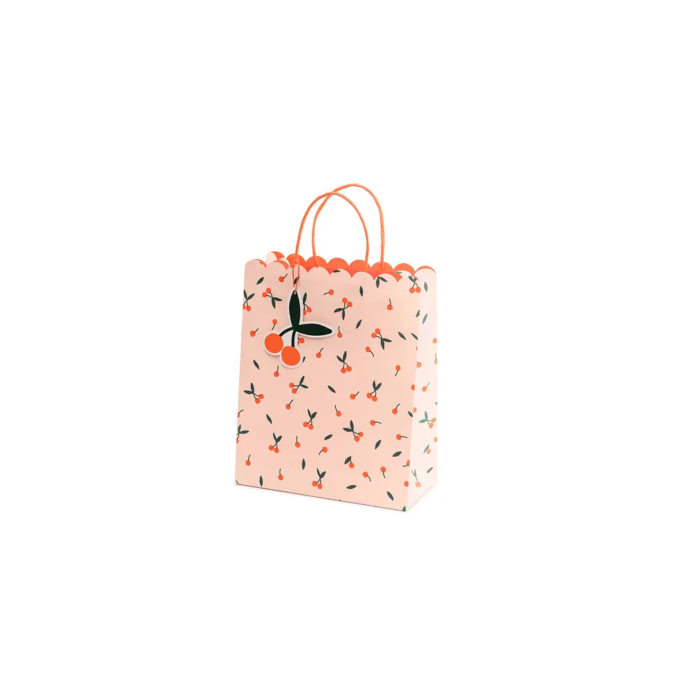Decorative gift bag - PartyDeco - Cherries, 26 x 32 x 13 cm