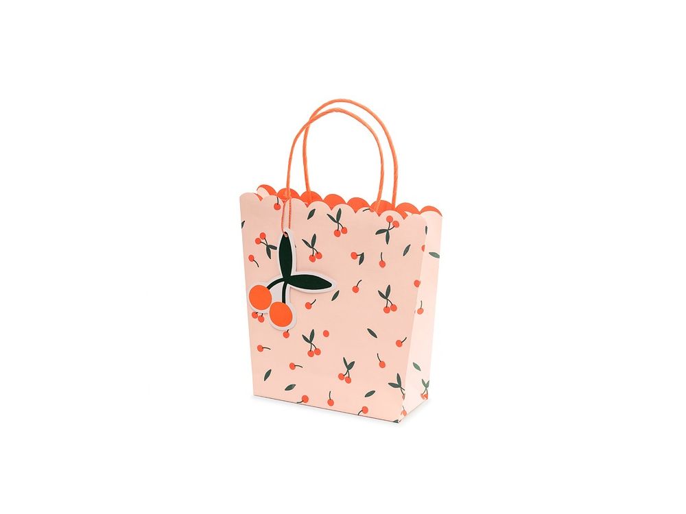 Decorative gift bag - PartyDeco - Cherries, 22 x 23 x 8 cm