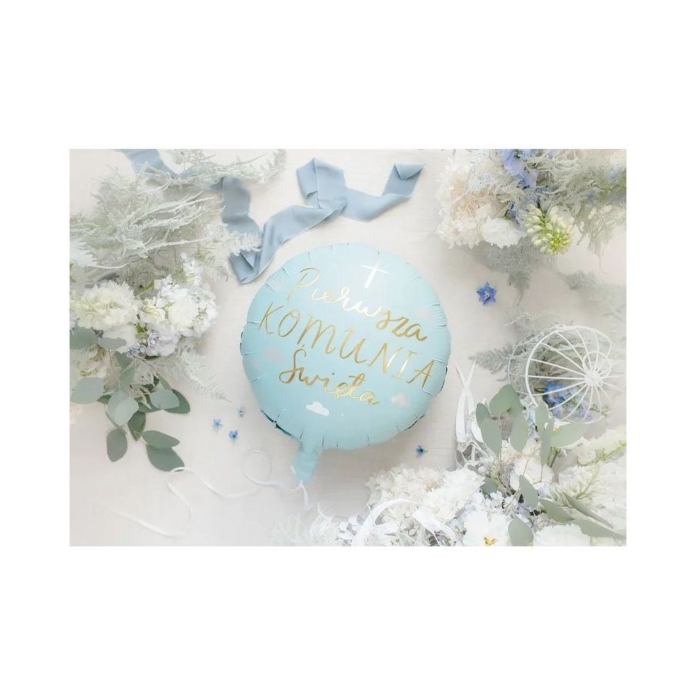 Foil balloon, First Holy Communion - PartyDeco - light blue, 35 cm