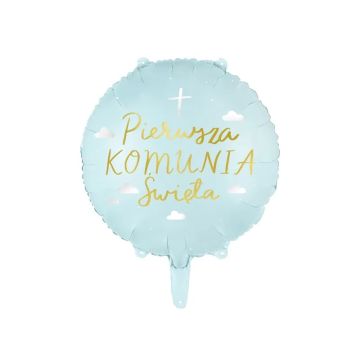 Foil balloon, First Holy Communion - PartyDeco - light blue, 35 cm