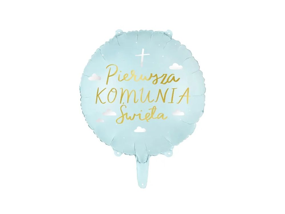Balon foliowy, Pierwsza Komunia Święta - PartyDeco - błękitny, 35 cm
