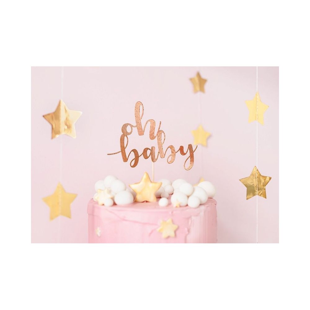 Cake topper, Oh baby - PartyDeco - rose gold, 25 cm