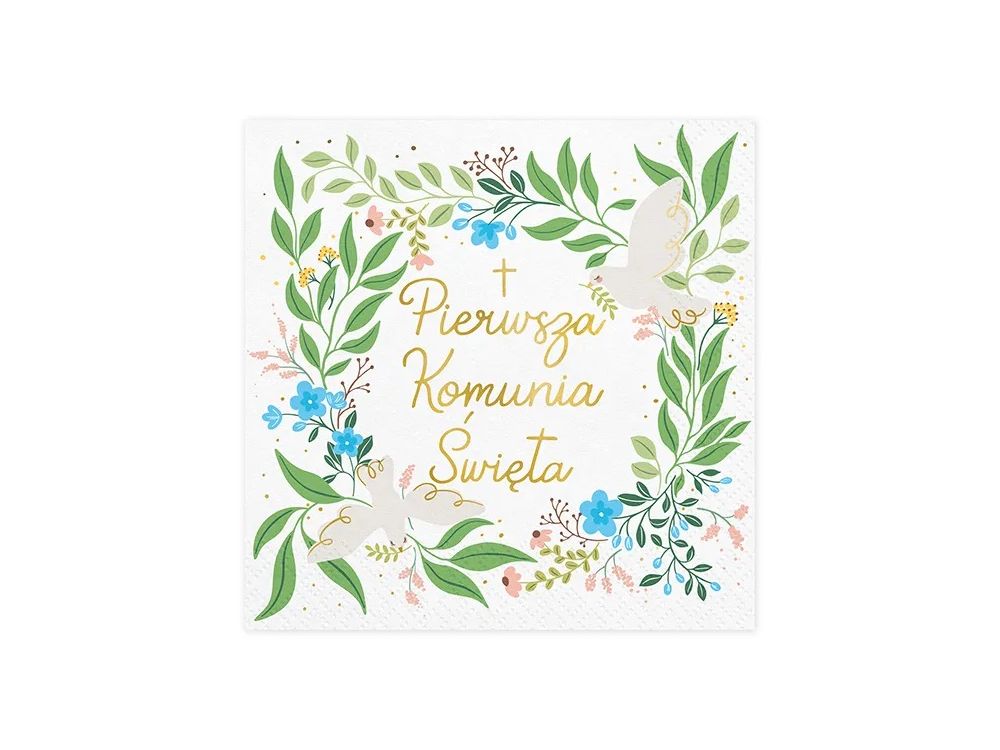 Paper napkins, First Holy Communion - PartyDeco - Flowers, 16.5 cm, 20 pcs.