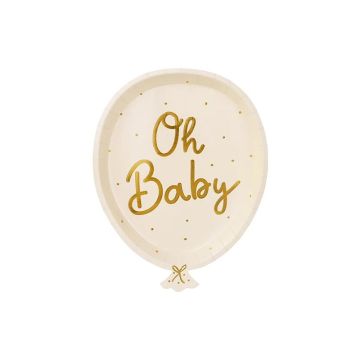 Paper plates, Oh Baby - PartyDeco - Baloon, 17,5 x 22 cm, 6 pcs.