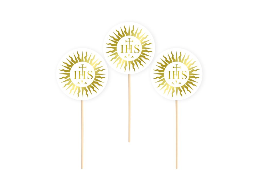 Decorative muffin toppers - IHS, gold, 6 pcs.