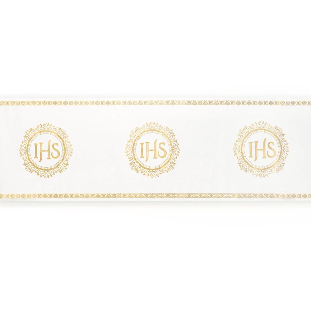 Bieżnik dekoracyjny, komunijny - IHS, złoty, 5 metrów
